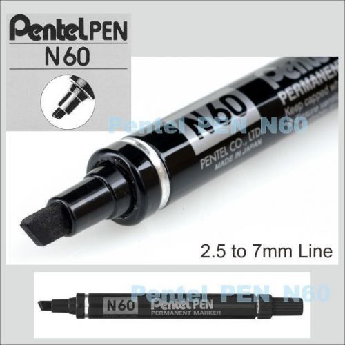 5 pcs Pentel Pen Permanent Marker N60 chisel tip point Black 2.5 to 7mm Line