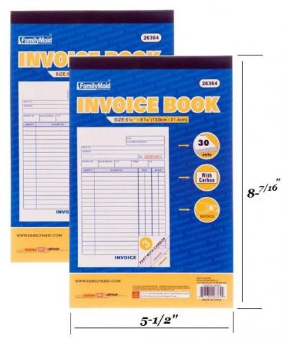 2x Invoice Receipt Record Book 3 Part With CARBON 30 Sets Each (5-1/2&#034;x8-7/16&#034;)