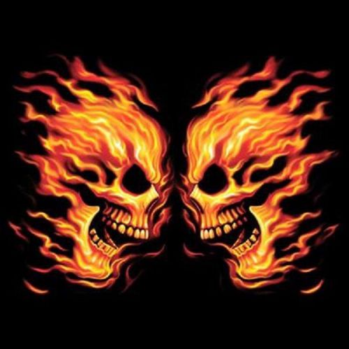 Flame Skull Face Off HEAT PRESS TRANSFER for T Shirt Sweatshirt Tote Quilt 726o