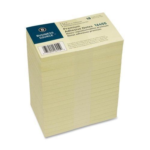 Business Source Adhesive Notes - 3 x 5 Inches - Pack of 18 Pads of 100 - Yellow