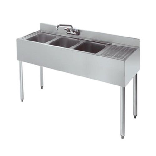 New krowne 18-43l - 1800 48&#034; three compartment bar sink, 12&#034; drainboard on right for sale