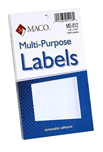 Maco MACO White Rectangular Multi-Purpose Labels, 1/2 x 3/4 Inches, 1000 Per Box