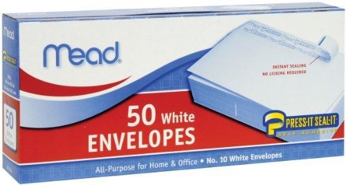 Mead #10 Envelopes, Press-It Seal-It, White, 50/Box  (75024)