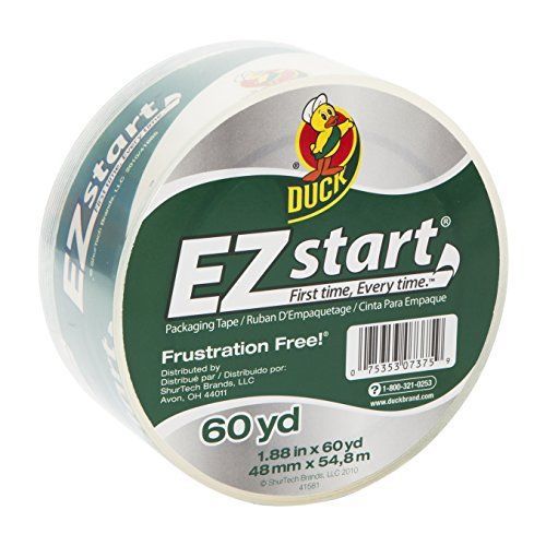Duck Brand EZ Start Packaging Tape, 1.88-Inch x 60-Yard Roll, 3-Inch Core, Si...