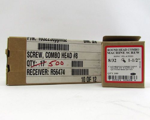 Lot of 500 Peco Round Head Combo Zinc Plated Machine Screws - 1-1/2&#034;L, 8/32