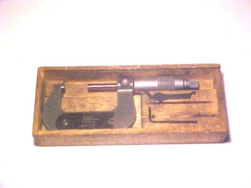 VINTAGE TESA 1&#034;-2&#034; MICROMETER SWISS MADE WITH WOODEN CASE AND TOOLS MACHINIST