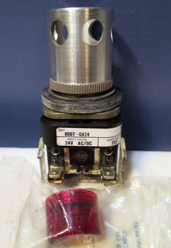 USED ALLEN BRADLEY ILLUMINATED PUSHBUTTON SWITCH 800T-QA24 EXTENDED RED W/GUARD