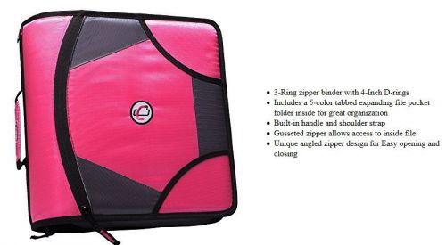 D-186 Pink Case-it King Sized D-Ring Zipper Binder Tab 4 D-Ring with 5-Tab File