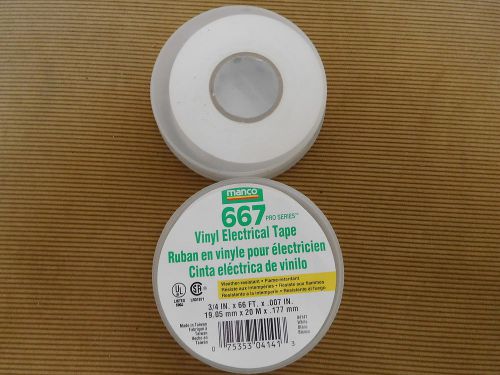 Manco® 667 Pro Series 3/4in X 66ft Color Coding Electrical Tape WHITE LOT OF 8