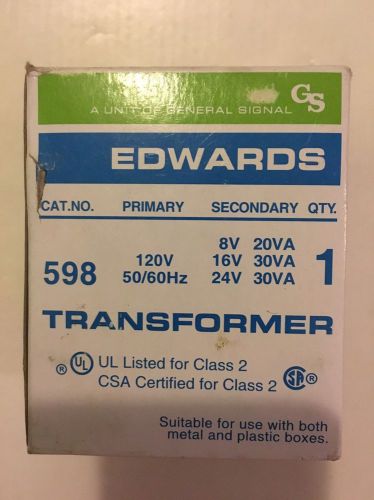 Edwards 598 Transformer 120V Primary 8V 16V 24V Secondary - USA Made New In Box