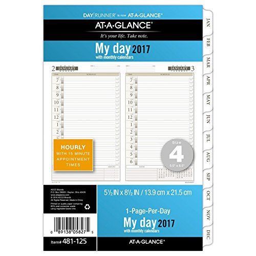 Day Runner Daily / Monthly Planner Refill 2017, 1 Page-Per-Day, 5-1/2 x 8-1/2&#034;,