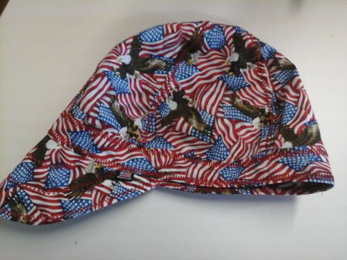 USA Flags &amp; Eagle Print &#034;Any Size&#034; Lined hat, Welding Hat, Pipefitter Cap Welder