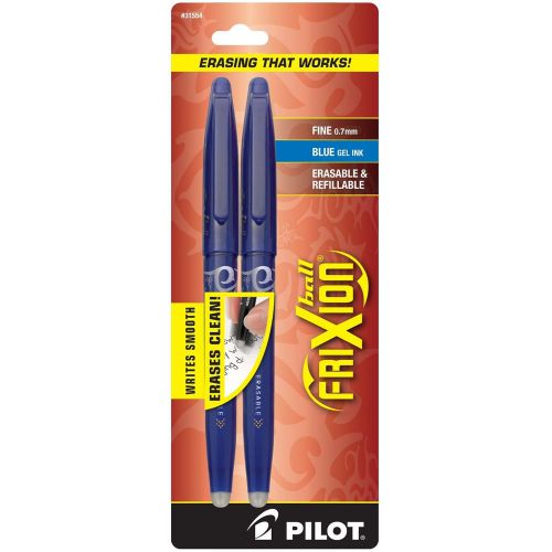 Pilot FriXion Ball Erasable Gel Pens Fine Point 2-Pack Blue Ink (31554) 2 Pack
