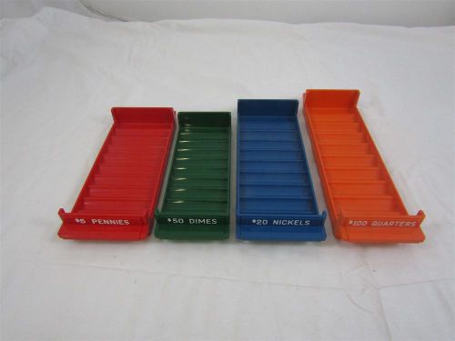 Complete set of 4 major metalfab color-keyed plastic storage coin roll trays for sale