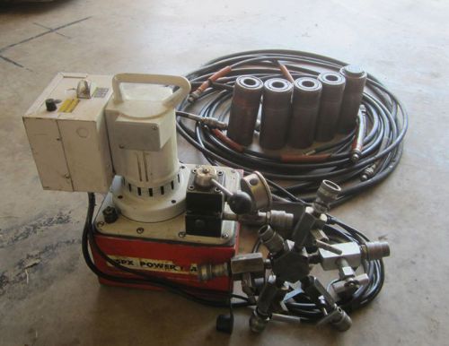 10000 PSI Electric Hydraulic Pump w Five 25 ton 4.5 inch Lift 6 Hoses &amp; Spider