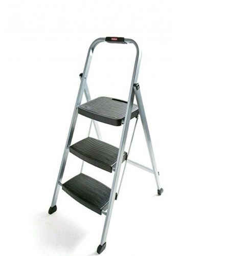 Folding 3 Step Ladder Stool with Safety Rails 200 LB Capacity Kitchen Rubbermaid