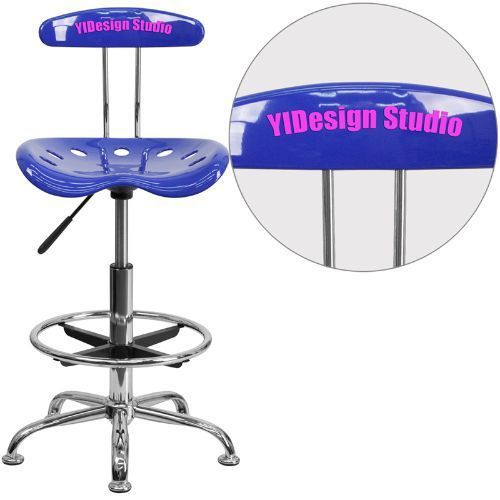 Personalized Vibrant Nautical Blue and Chrome Drafting Stool with Tractor Seat F