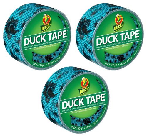 3 Duck Brand Blue Lace Design Printed Adhesive Duct Tape Roll 1.88 In x 10 Yd