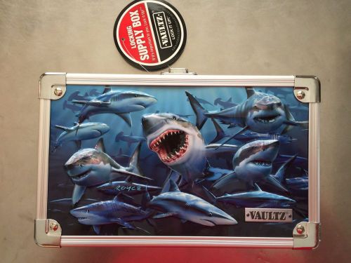Vaultz Locking Supply Box, 5&#034; x 2.5&#034; x 8.5&#034;, Embossed Sharks VZ03601
