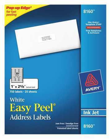 AVERY 8160 InkJet Label, White, 1x2 5/8, PK750