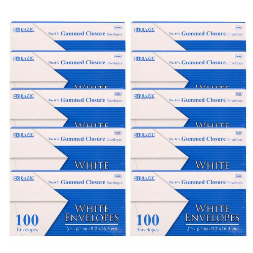 Bazic #6 3/4 gummed closure white mailing envelopes, pack of 1000 for sale
