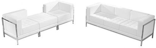 Heracles Imagination White Leather Sofa and Lounge Chair Set, 4 Pieces