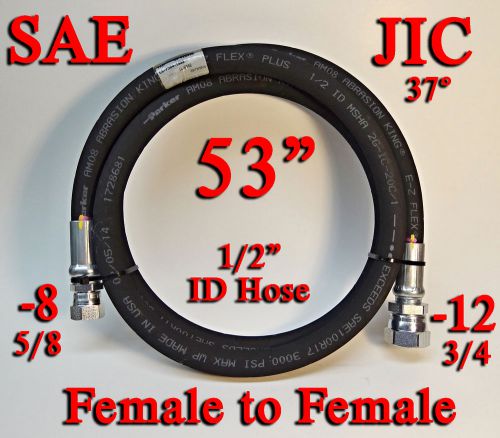 1-EZ-Flex 53&#034; Parker -8 to -12 Females JIC 37-deg Hydraulic Hose 1/2 ID 3000 PSI
