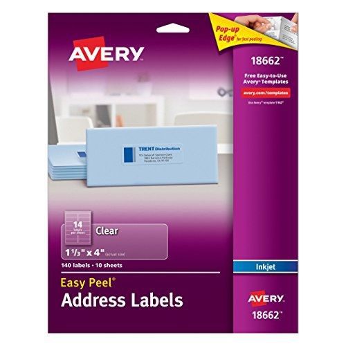 Avery easy peel clear shipping labels for inkjet printers, 1.3 x 4-inches, pack for sale