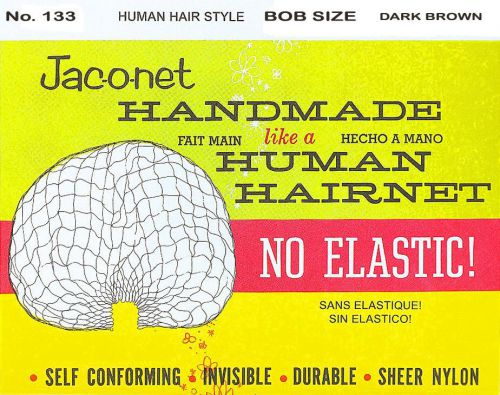 Jac-O-Net  #133  Human hair Style Bob size Hair Net  no/Elastic (1) pc Dk Brown