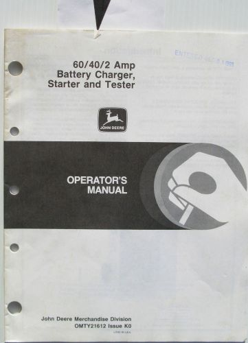 John deere 60/40/2 amp battery charger starter &amp; tester operator manual for sale