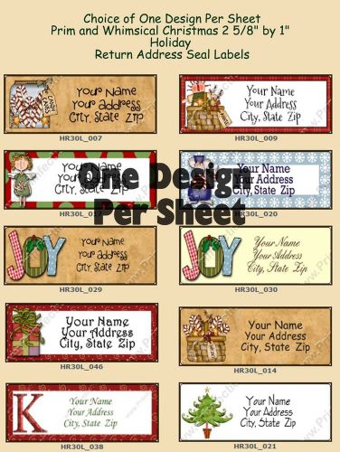 30 CUSTOMIZED Prim Whimsical Holiday Christmas Return Address Labels