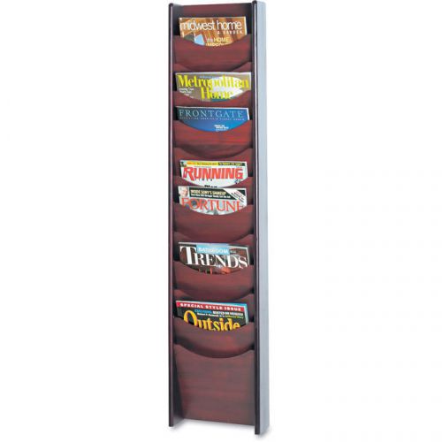 Safco Solid Wood Wall-Mount Magazine Display Rack 48&#034;H Mahogany w/ Scoop Pockets