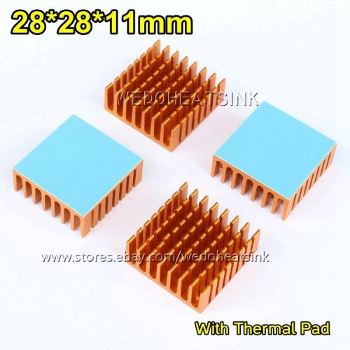 2pcs Yellow Anodized Aluminum Heatsink 28*28*11mm with Thermal Tape