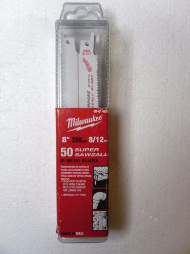 Milwaukee 50pk 8&#034; x 8/12 tpi thin kerf  sawzall® blades 48-01-6093 sealed! for sale