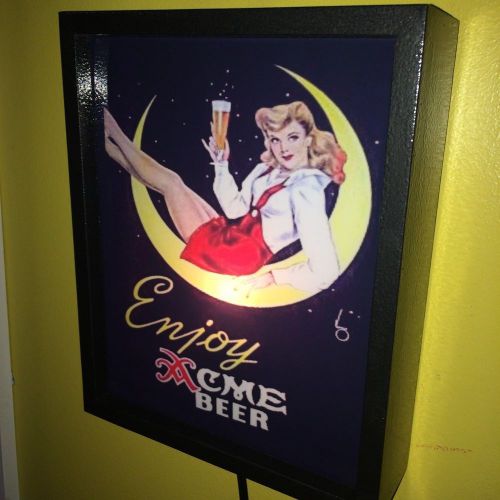Acme Ale Beer Bar Girl on Moon Pin-up Tavern Man Cave Advertising Lighted SIgn