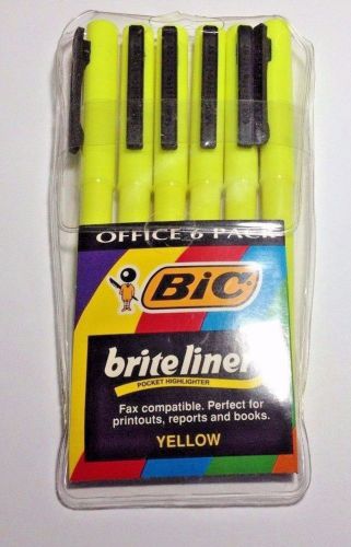 Office Pack of 6 BIC &#034;Brite Liner&#034; Pocket Highlighters Yellow UPC 070330911895