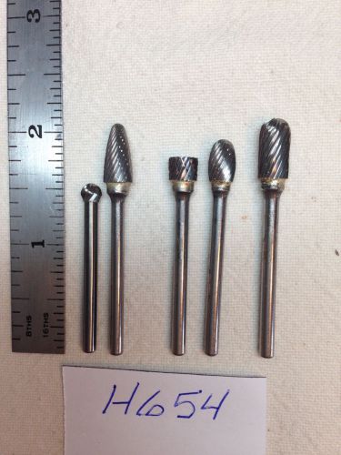 5 NEW 1/8&#034; SHANK CARBIDE BURRS. DOUBLE &amp; SINGLE CUT.  BIGS. MADE IN USA (H654)