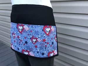 Snoopy server waitress Waist Half Black Apron 3 pocket restaurant Classyaprons