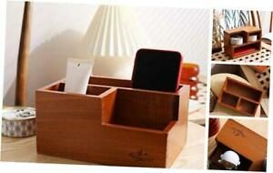 Vintage Wooden 3 Compartment Desktop Office Supplies Storage Organizer /