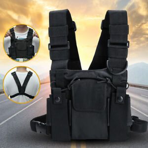 For Radio Walkie Talkie Chest 3 Pocket Harness Nylon Bag Pack Backpack