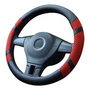 coofig Red Steering Wheel Cover, Universal 15 inch, Microfiber Leather Viscose,