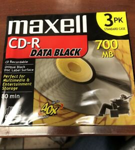 3 Pack Maxell Data Black CD-R 700 MB CD Recordable 80 Min. NEW