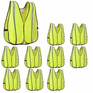 NEW High Visibility Safety Vest Yellow with Reflective Stripe 10pk