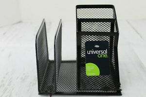 Universal One Mesh Desk Organizer Black Model UNV20002 Pen Holder Folder Slots