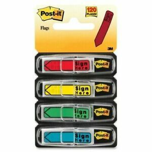 3M Post It Flags Sign Here Arrow 4 Colors .47&#034; x 1.7&#034; 11.9mm x 43.2mm 120pk New