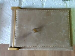 Vintage Mark Cross England Stitched Leather Brass Desk Note Pad Stationery