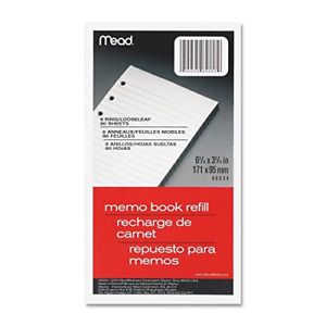 3 Pack of Mead 6-Ring Memo Book Refill, College Rule, 6HP, 6-3/4 x 3-3/4, 80
