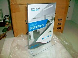 Box of 6 Acrylic Sign Holders 5&#034;x7&#034; Clear Slant Back Side Insert Self Standing