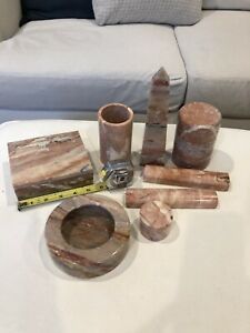 Vintage Marble Products Pakistan-Pink Desk Set-ashtray,trinket box,obelisk More!