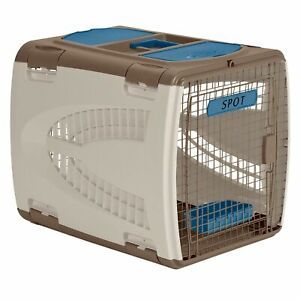 Suncast Portable Pet Carrier with Handle, Taupe/Blue, 21&#034; x 28&#034; x 22&#034;